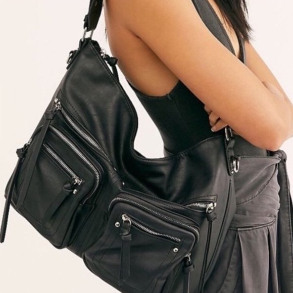 Free People Handbags - NWT Free People Alexandra Moto Hobo Bag Black